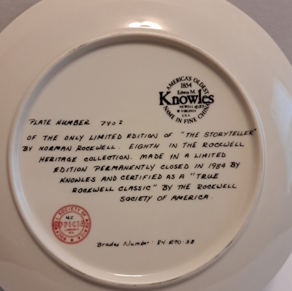 Norman Rockwell Heritage series #8 "The Storyteller" Knowles China plate - Picture 2 of 2